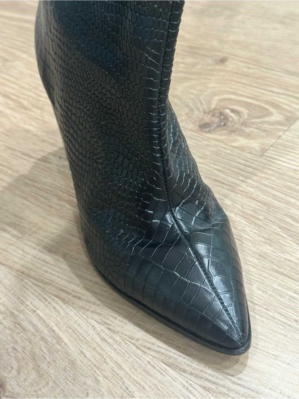 Schutz Maryana Black Croc Embossed Leather Knee High Boots US 8 EU 38